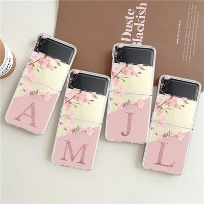 Для Samsung Galaxy Z Flip 3 4 Z Flip3 Flip4 Чехол Вишневый цветок Начальный алфавит Прозрачный жестк