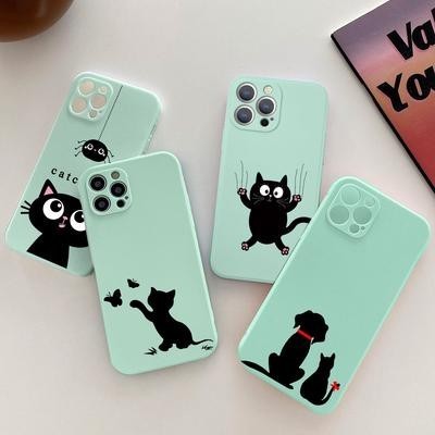 Черный Кот Любовь Сердце Чехол для iPhone 13 12 11 Pro Max SE 2022 Samsung S22 A52 A33 A53 A03s Xiao
