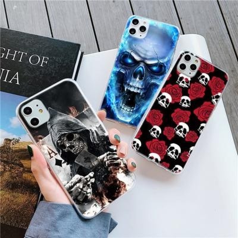 Череп Мягкий чехол для iPhone 12 11 Pro Max XR 7 8 Samsung A52 A32 A50 A51 S21 S20 A12 A72 Huawei Xi