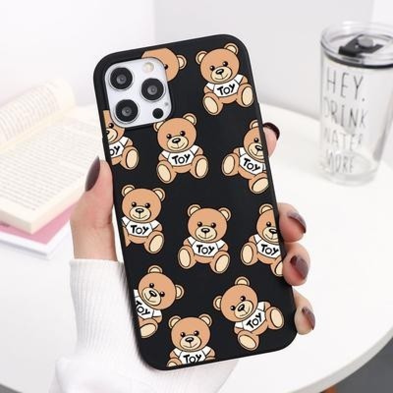 Мультфильм Симпатичный Медведь Медведь Пара Черный Чехол для телефона для iPhone 13 12 11 Pro Max Xi