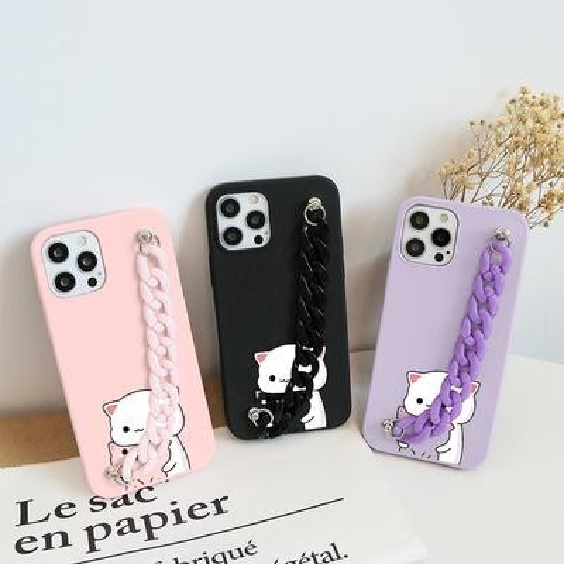 Симпатичные чехлы для телефона Cat с цепочкой для iPhone 12 11 Pro 8 7 6 Plus 5 SE 2020 X XR XS Max