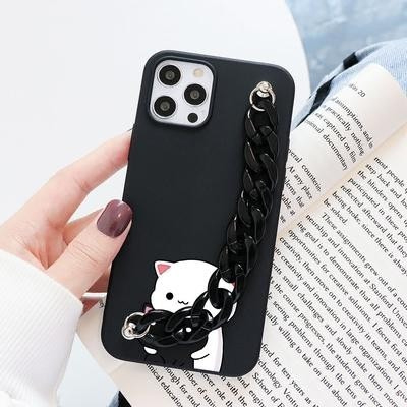 Симпатичные чехлы для телефона Cat с цепочкой для iPhone 12 11 Pro 8 7 6 Plus 5 SE 2020 X XR XS Max