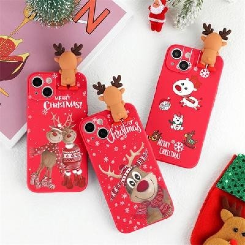 3D Мультфильм Милый олень Рождественская кукла TPU Чехол для iPhone 13 12 11 Samsung A53 A52 A51 A50