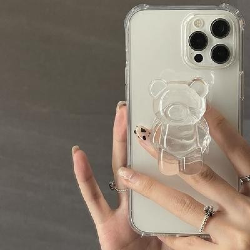 Симпатичный 3D прозрачный медведь кольцо держатель стенд чехол для телефона для iPhone 13 12 11 Pro