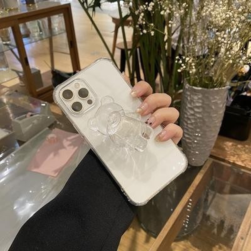 Симпатичный 3D прозрачный медведь кольцо держатель стенд чехол для телефона для iPhone 13 12 11 Pro