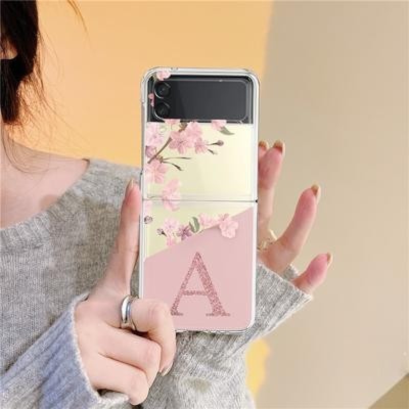 Для Samsung Galaxy Z Flip 3 4 Z Flip3 Flip4 Чехол Вишневый цветок Начальный алфавит Прозрачный жестк