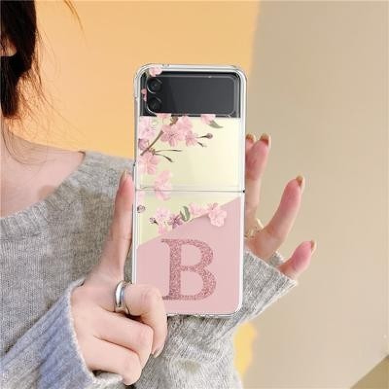 Для Samsung Galaxy Z Flip 3 4 Z Flip3 Flip4 Чехол Вишневый цветок Начальный алфавит Прозрачный жестк