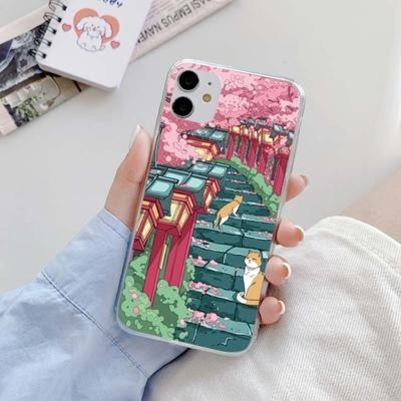 Японский эстетический прозрачный чехол Traint Moun Fuji для iPhone 14 13 12 11 Pro Max 8 7 Redmi 12C