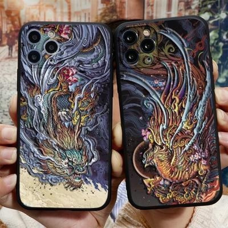 Dragon Phoenix TPU 3D рельефная крышка для iPhone 13 12 14 11 Pro Max SE 2022 Samsung A53 A50 A30 A7